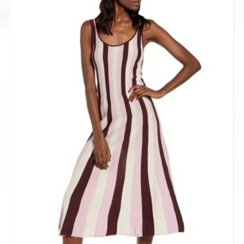 ✨️Leith Purple Striped Lightweight Sleeveless Knit Midi Dress S
